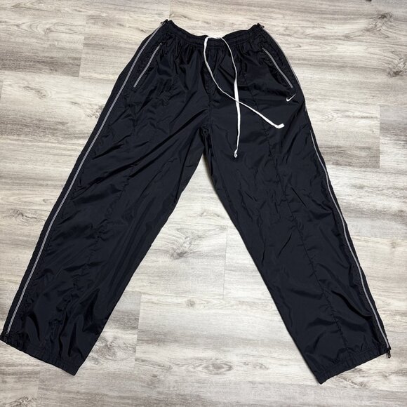 Vtg Y2K Nike Pant Mens XL Black Track Parachute Baggy Skate Rave Nylon Zip Away - Picture 1 of 8